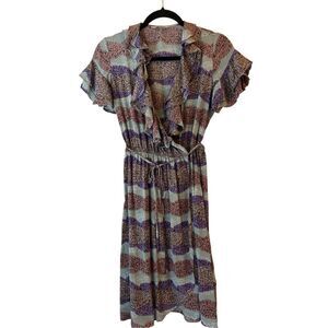 Tucker silk ruffle wrap dress sz S abstract stripes